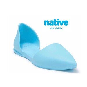 NIB $75 NATIVE Women 9 Audrey Gloss Patent Blue Pointed Toe Slip On Flats Shoes